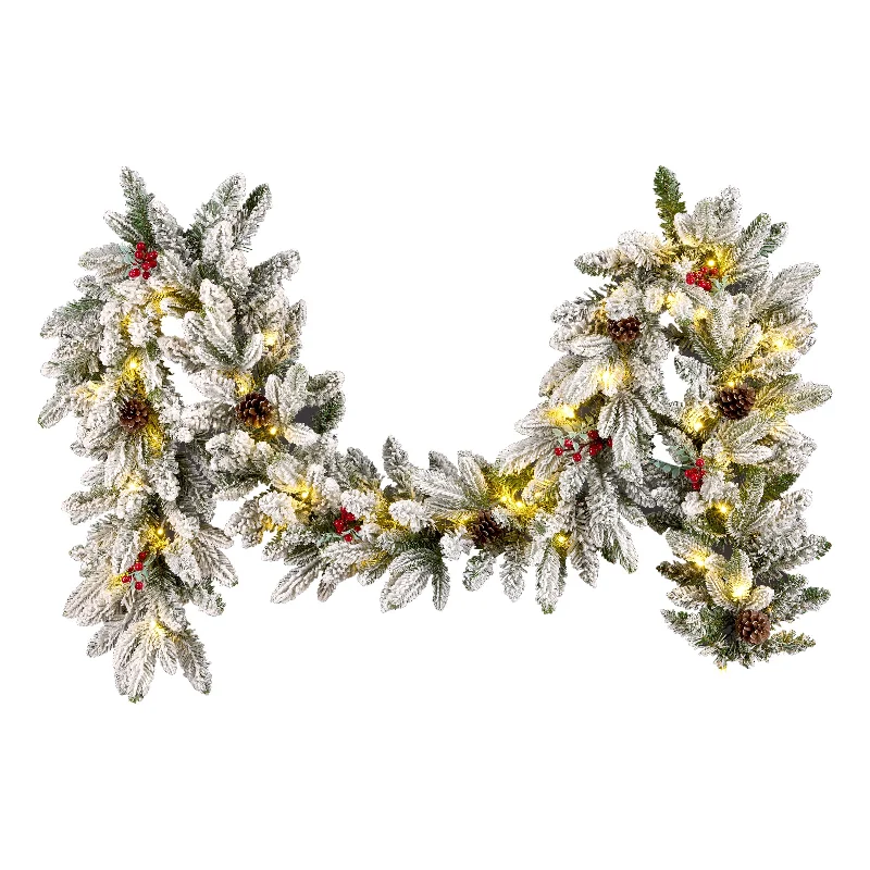 Christmas Day 9 ft. Snowberry Pine Garland with LED lights