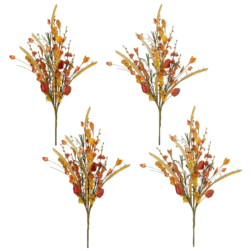 Christmas Gingerbread House Artificial Autumn Bouquet, Set of Four, Decorated with Wildflowers, Seed Stalks, Fronds, Assorted Leaves, Autumn Collection, 22 Inches Christmas Gingerbread House Artificial Autumn Bouquet, Set of Four, Decorated with Wildflowers, Seed Stalks, Fronds, Assorted Leaves, Autumn Collection, 22 Inches