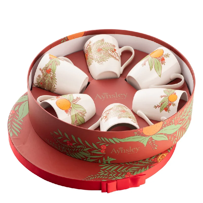 Christmas Fireplace Socks Aynsley Christmas Wreath Set of 6 Mugs in Hat Box