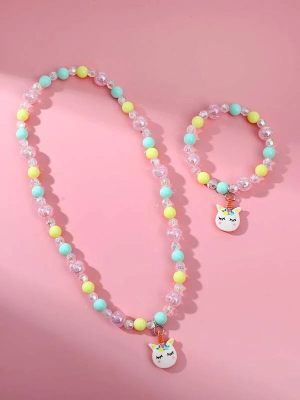 Christmas Snow Angels Beaded Unicorn Necklace & Bracelet Set