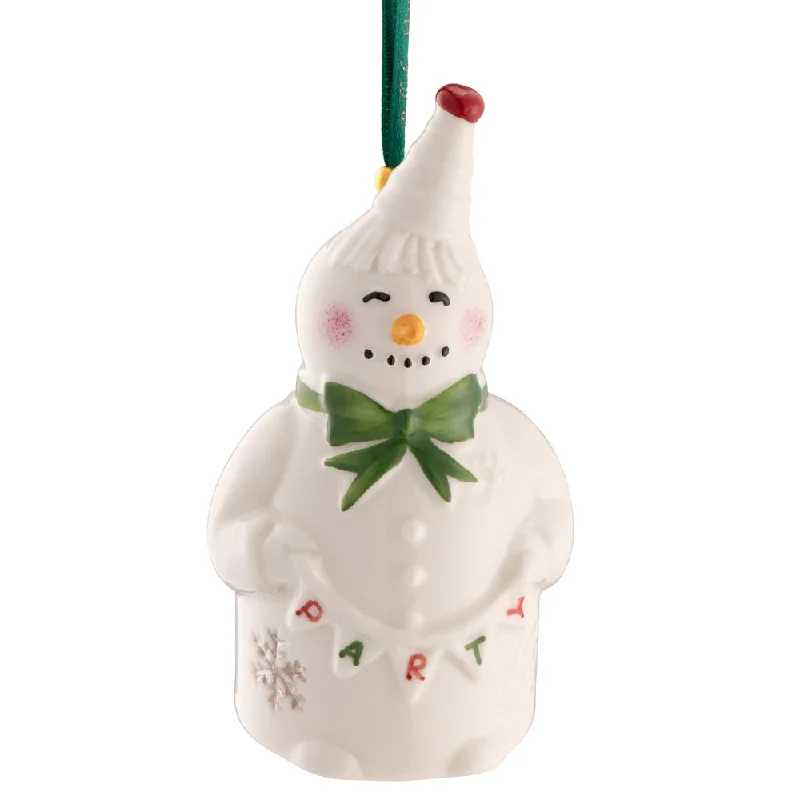 Holiday Season Belleek Classic Party Snowman Hanging Ornament