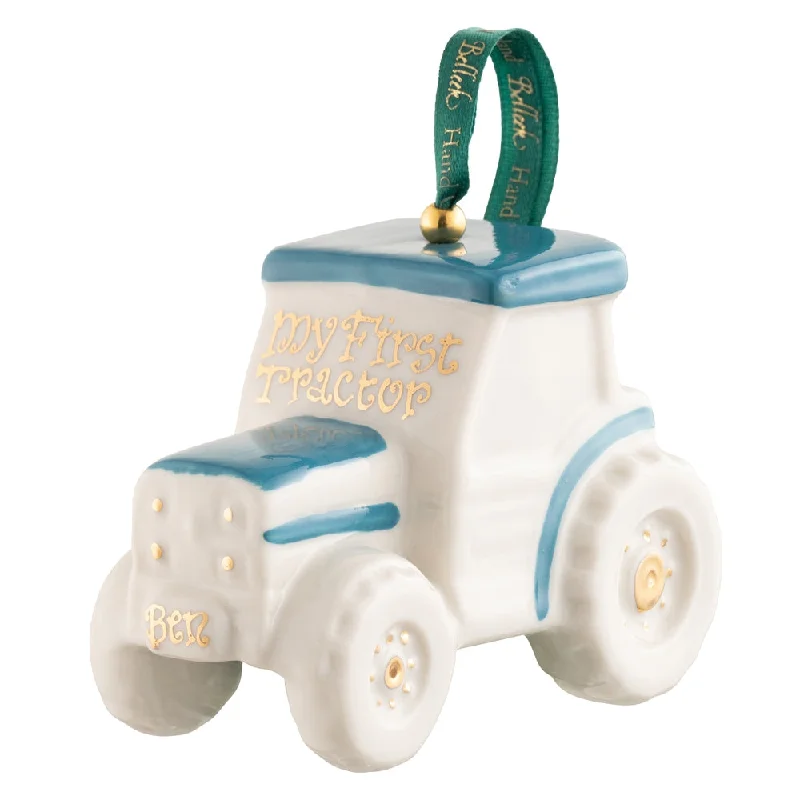 Christmas Pine Garland Belleek Classic Tractor Ornament - Light Blue