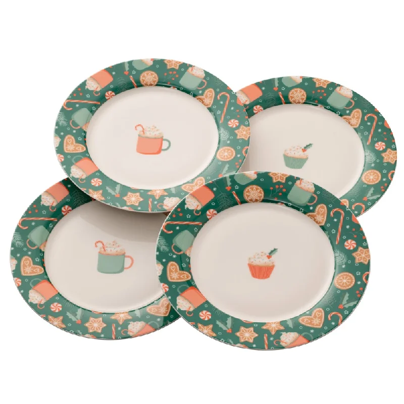 Christmas Jolly Time Belleek Living Christmas Cupcakes Set of 4 Tea Plates