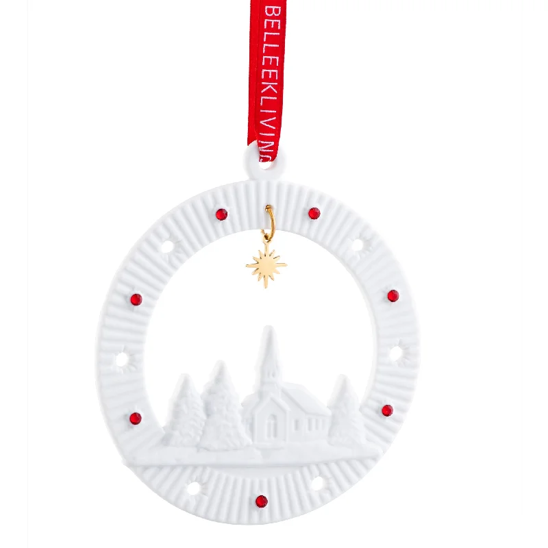 Holiday Treats Belleek Living Church Scene Ornament