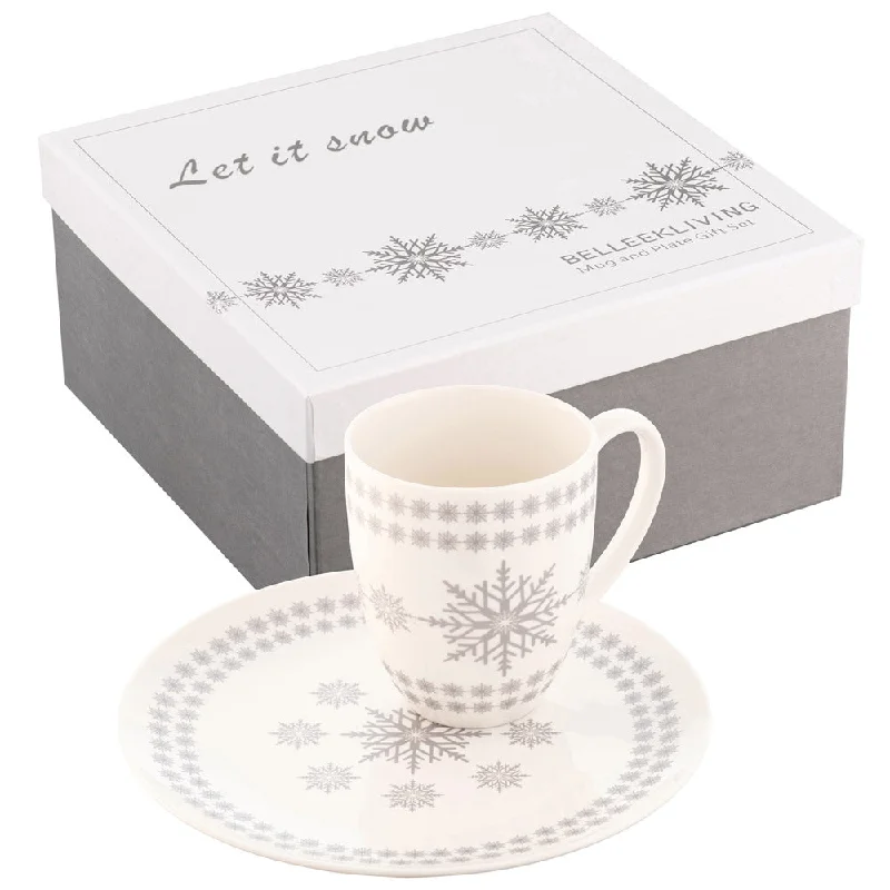 Christmas Garland Belleek Living Let it Snow Mug and Plate Set