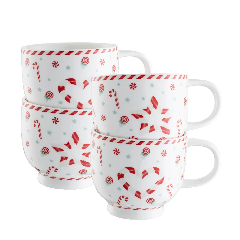 Christmas Yule Log Belleek Living Peppermint Party Set - 4 Footed Mugs