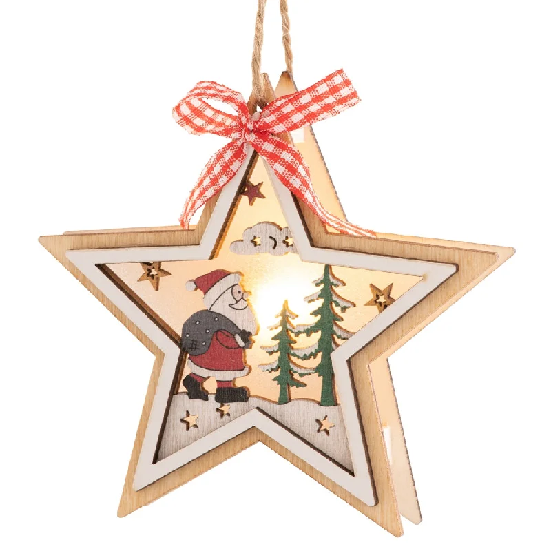 Christmas Winter Wonderland Belleek Living Santa Star LED Wooden Ornament