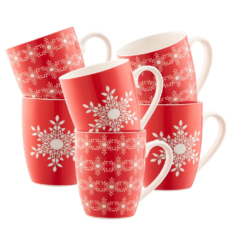 Christmas Red And Green Belleek Living Snowflakes 6 Piece Mug Set