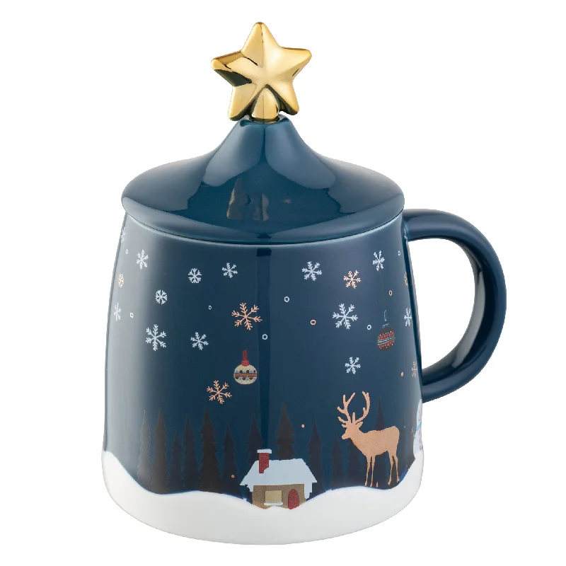 Christmas Sparkling Lights Belleek Living Winter Scene Lidded Mug