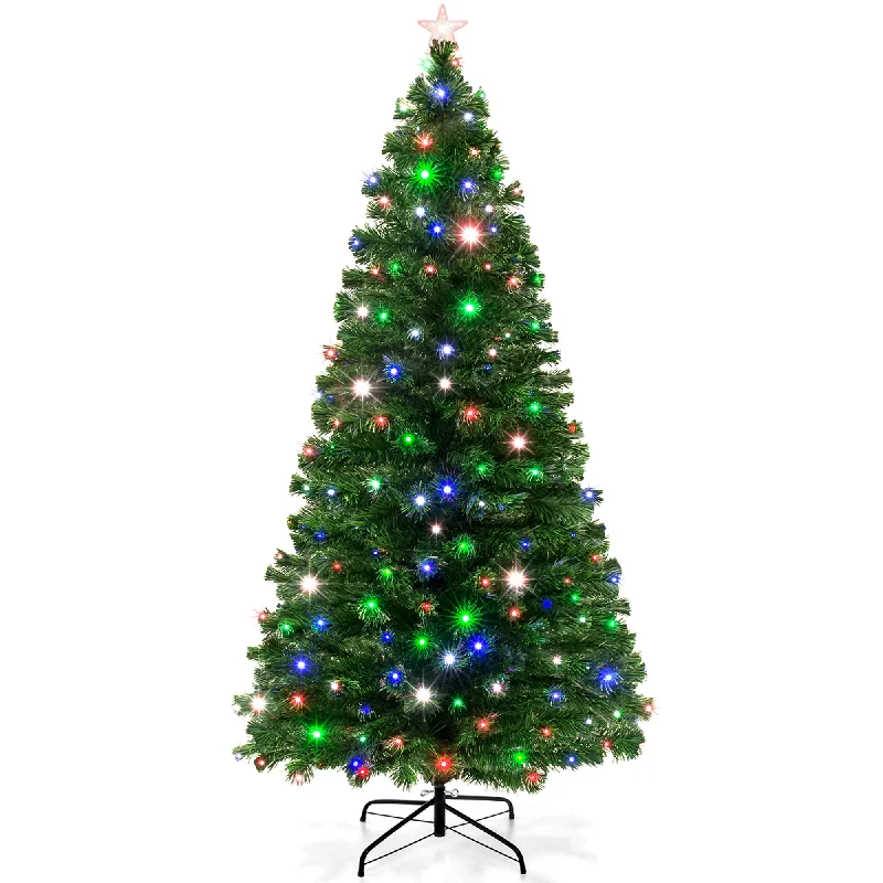 Holiday Lights Pre-Lit Fiber Optic Pine Christmas Tree w/ Multicolor & LED Lights
