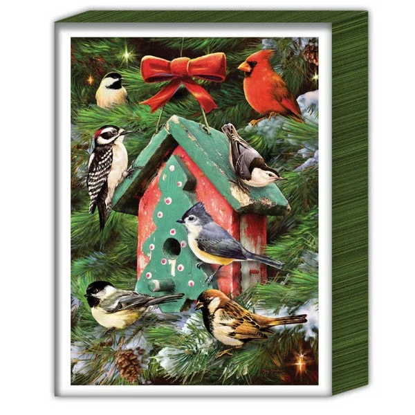 Christmas Cocoa Birdhouse And Pines Boxed Christmas Cards | Set of 16
