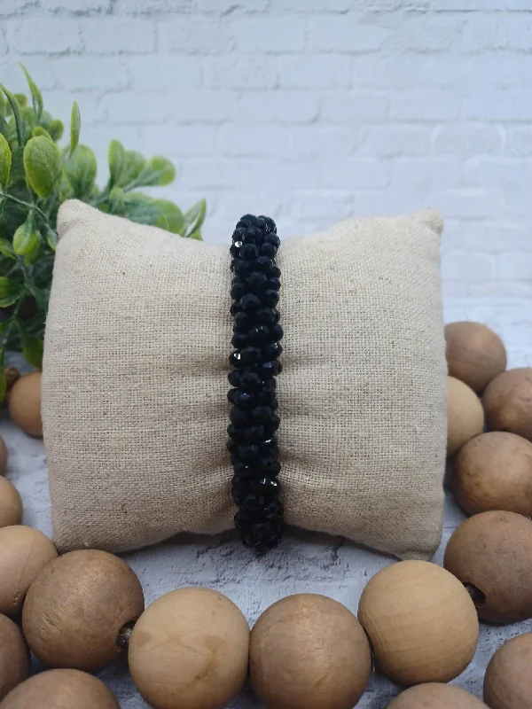 Christmas Starry Night Black Faceted Beaded Cluster Style Bracelet