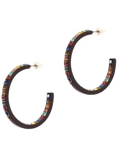 Black Hoop Earrings w/ Multicolored Rhinestones