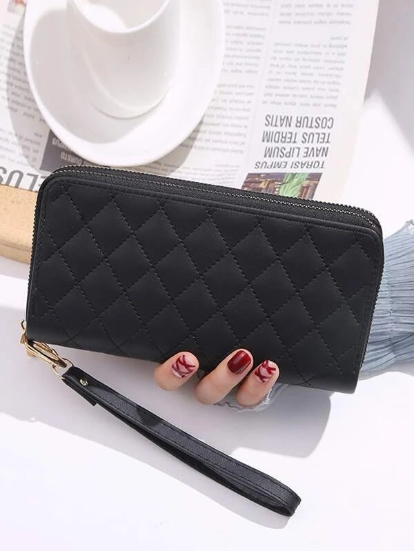 Christmas Candy Gift Black Quilted Wallet w/ Wristlet Strap