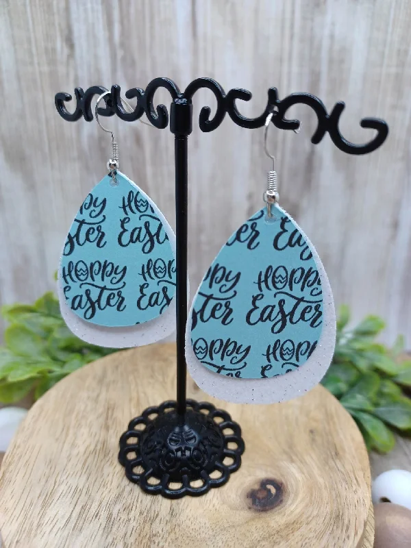 Cozy Christmas Blue Hoppy Easter Double Layered Leather Style Earrings