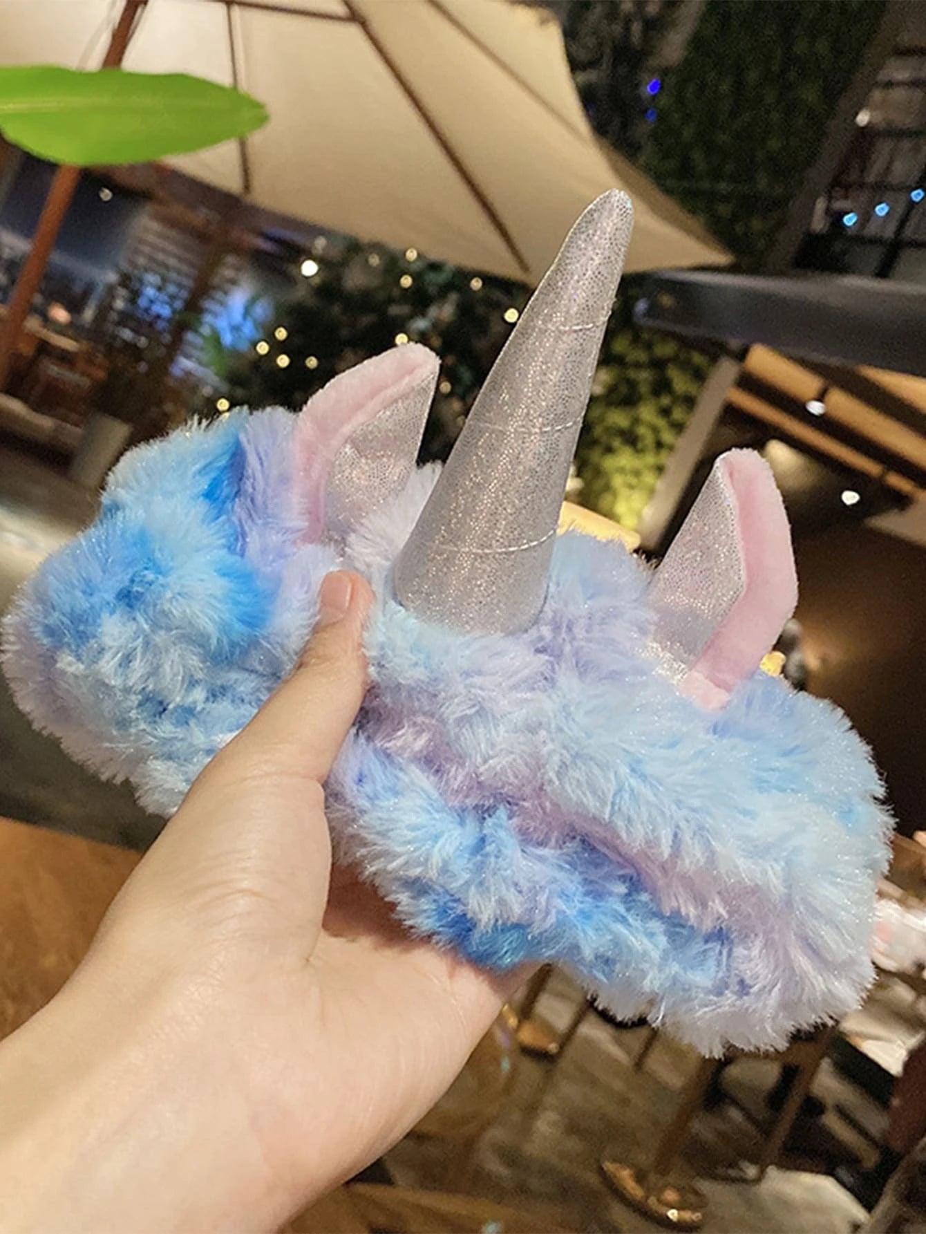 Christmas Gingerbread Blue, Purple, & White Ombre Unicorn Plush Spa Headband