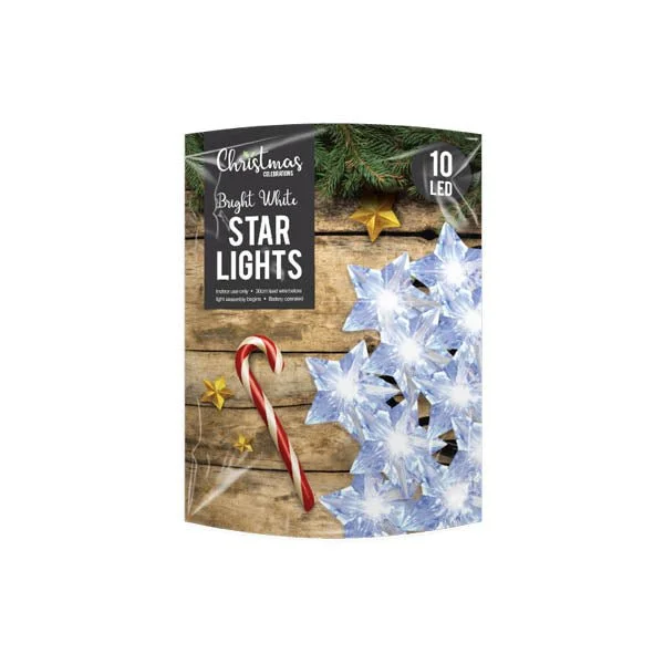 Christmas Candy Gift Bright White Star Lgihts B/o  10 Led