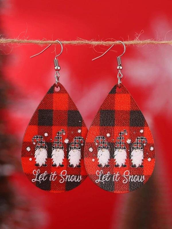 Christmas Yule Log Buffalo Plaid Let it Snow Gnome Earrings