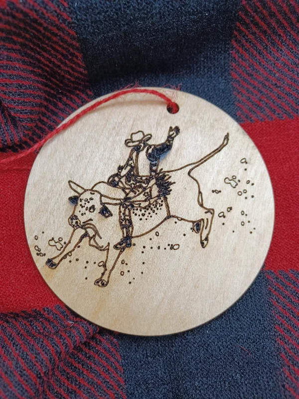 Christmas Wrapping Bull Rider Wooden & Acrylic Ornament