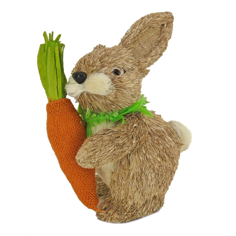 Christmas Santa Sleigh Bunny with Carrot Table Decoration, Natural Wood Fibers on Foam Base, Decorated with Checkered Green Bow, Easter Collection, 12 Inches Christmas Santa Sleigh Bunny with Carrot Table Decoration, Natural Wood Fibers on Foam Base, Decorated with Checkered Green Bow, Easter Collection, 12 Inches