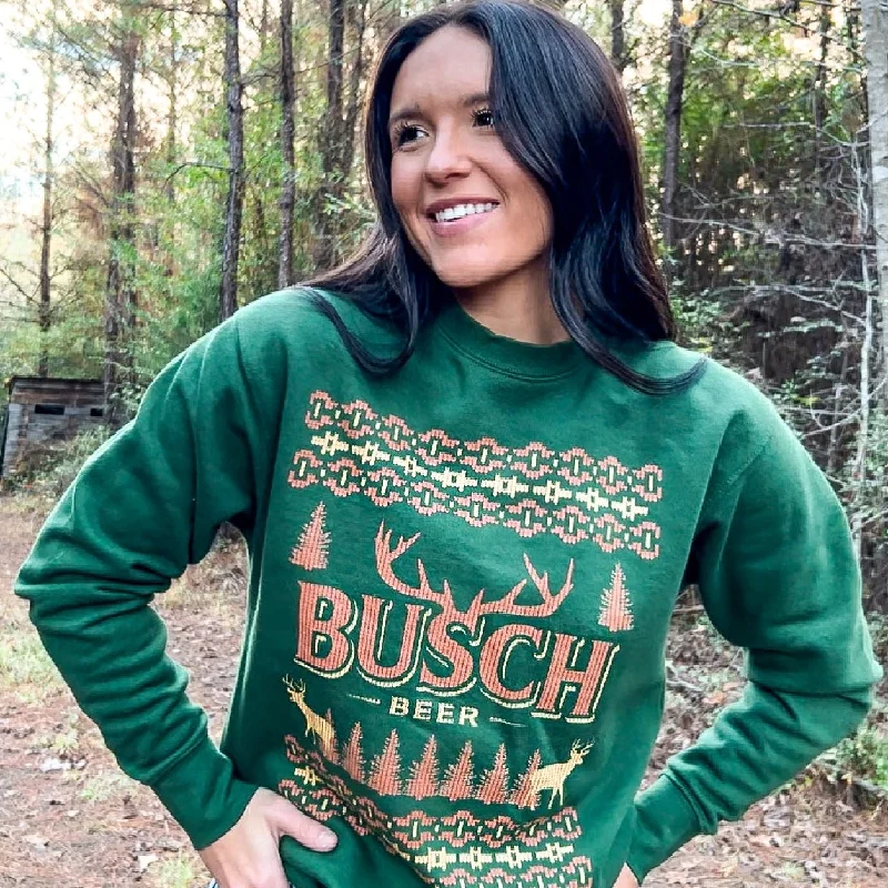 Christmas Fireplace Mantel Busch Beer Antlers Ugly Christmas Sweater