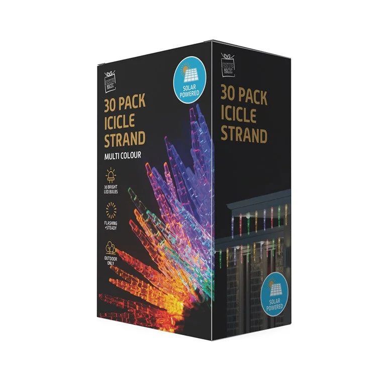 Christmas Eve Solar Icicle Lights, 30 LED, Asstd