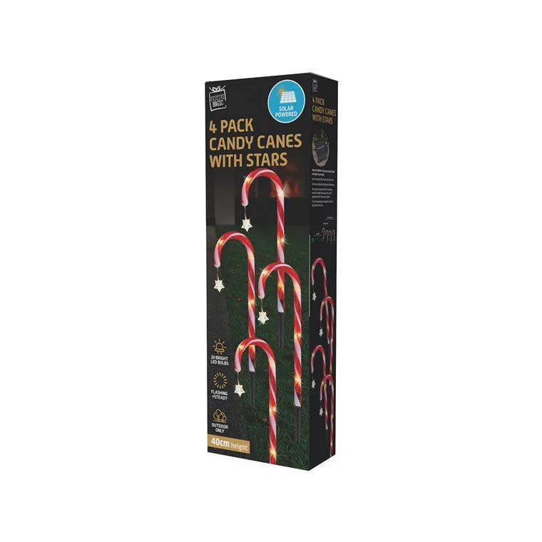 Christmas Tree Solar Candy Cane w/ Stars, 4pc