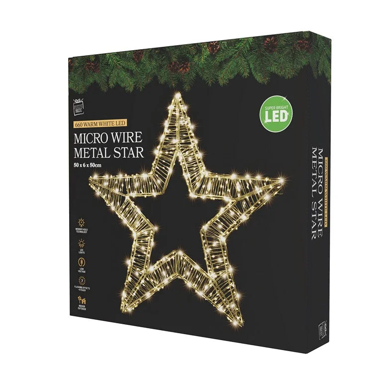 Christmas Snowy Pathways LED Metal Star or Wreath, 50cm, Asstd
