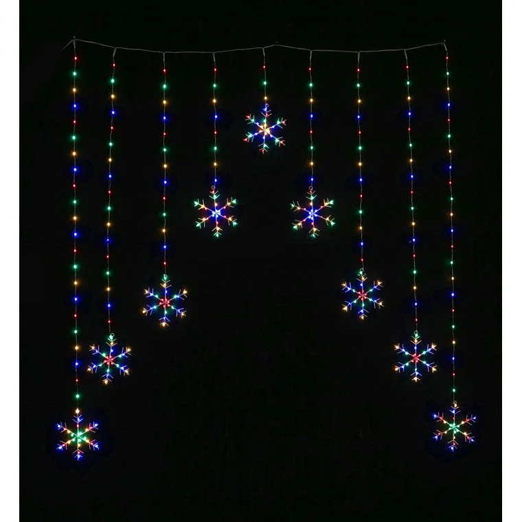 Christmas Pine Garland LED Snowflake Curtain, Multi Colour