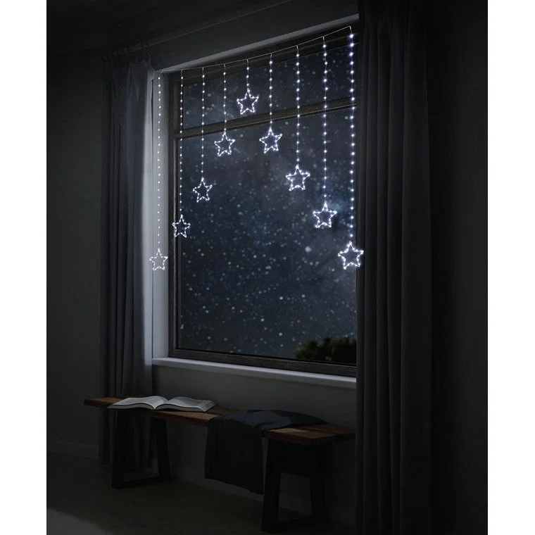 Christmas Stocking Fillers LED Wire Star Curtain, Bright White