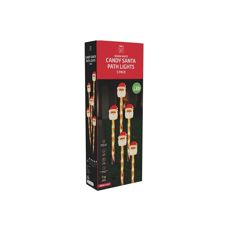 Christmas Family Fun LED Candy Santa or Snowflake Path Lights, 5pk