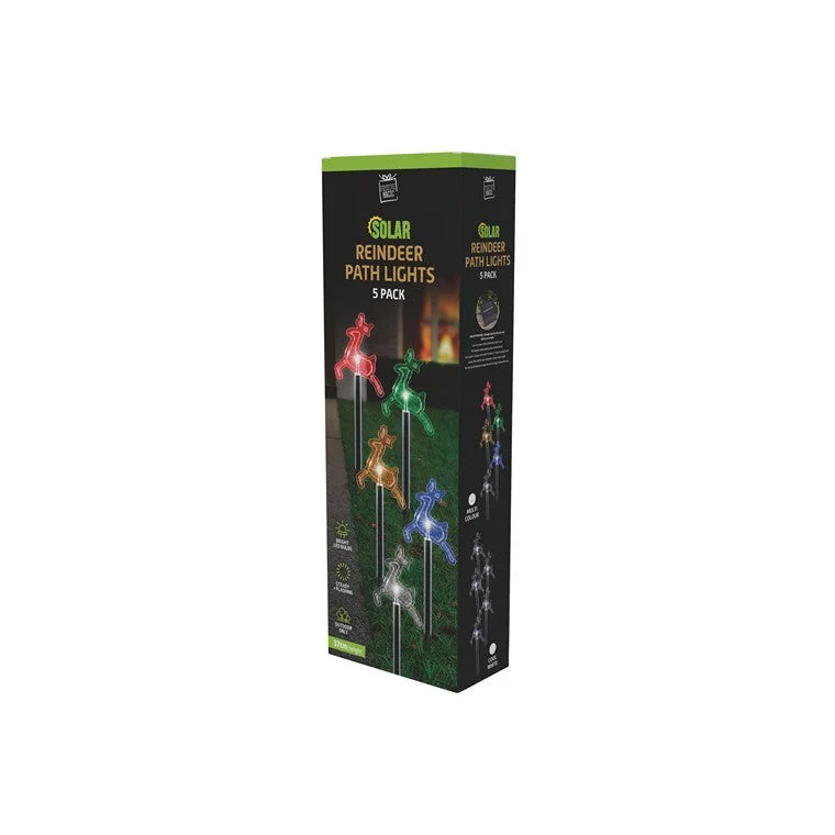 Christmas Fireplace Solar Reindeer Path Lights, Asstd, 5pk