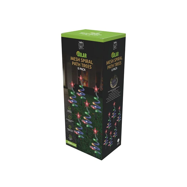 Holiday Cheer Solar LED Mesh Spiral Path Trees, Asstd, 6pk