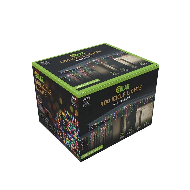 Christmas Decor Solar Icicle Lights, Multi, 400 LED