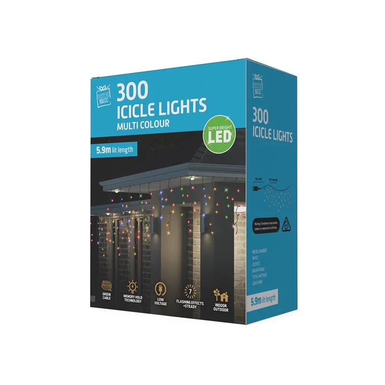 Christmas Baking Ideas Icicle Lights, Multi Colour, 300 LED