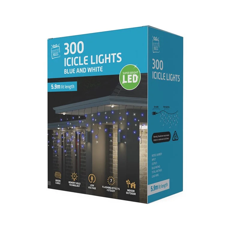 Christmas Toy Drive Icicle Lights, Blue & White, 300 LED