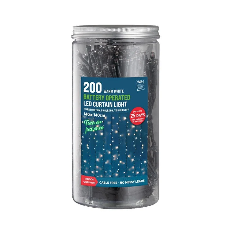 Christmas Cheer Timer Curtain Lights, Asstd, 200 LED