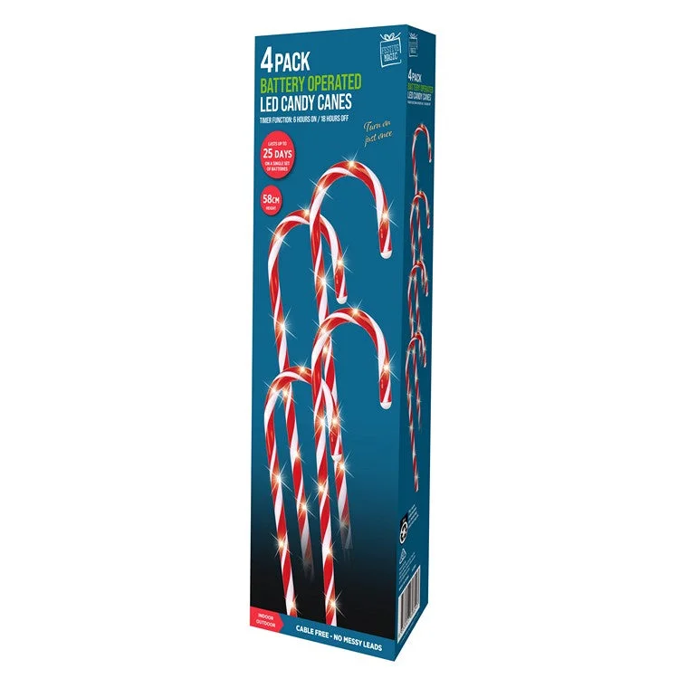 Christmas Candles Timer LED Candy Canes, 4pk