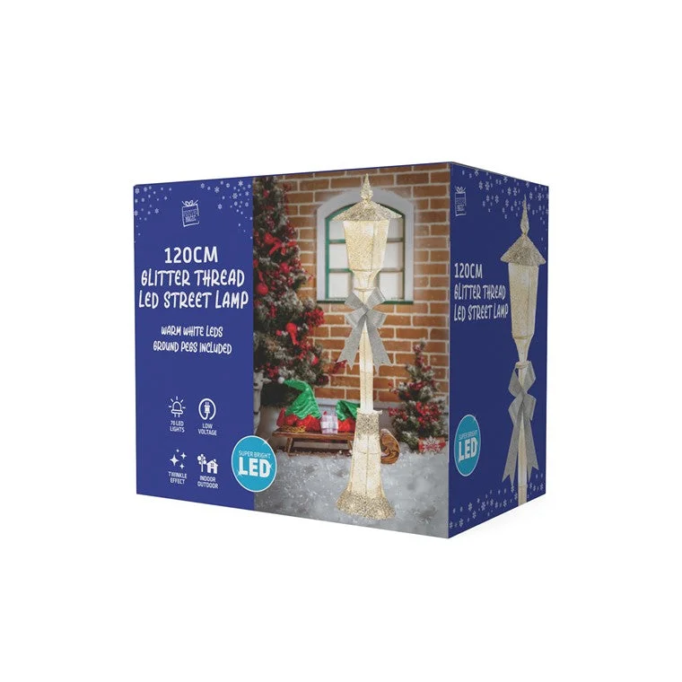 Christmas Gingerbread House LED Glitter Street Lamp, Silver, 1.2m
