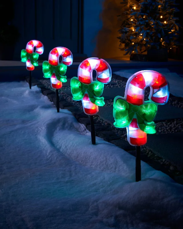 Christmas Celebration Set of 4 Pre-Lit Candy Cane Pathway Lights, 24 cm