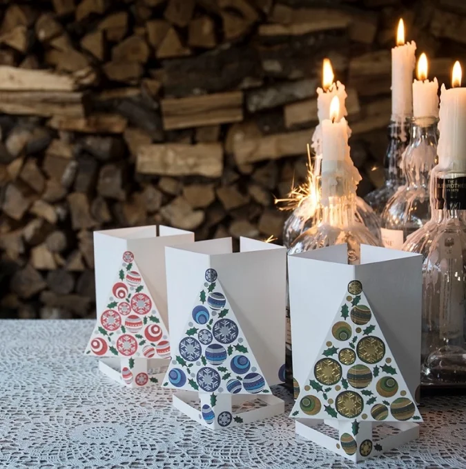 Christmas Red And Green Card + Candle Holder - Christmas Tree Red Pop-Up Lantern