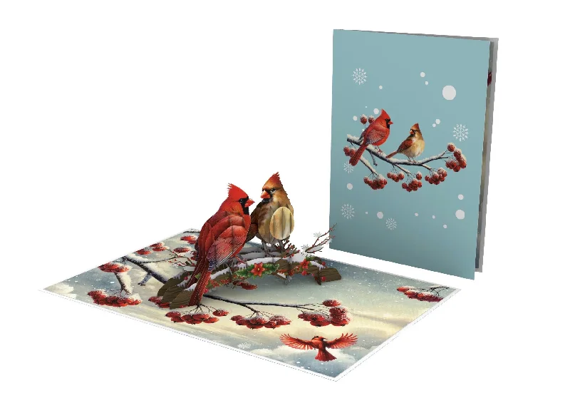 Christmas Pine Garland Cardinals Pop-Up Card