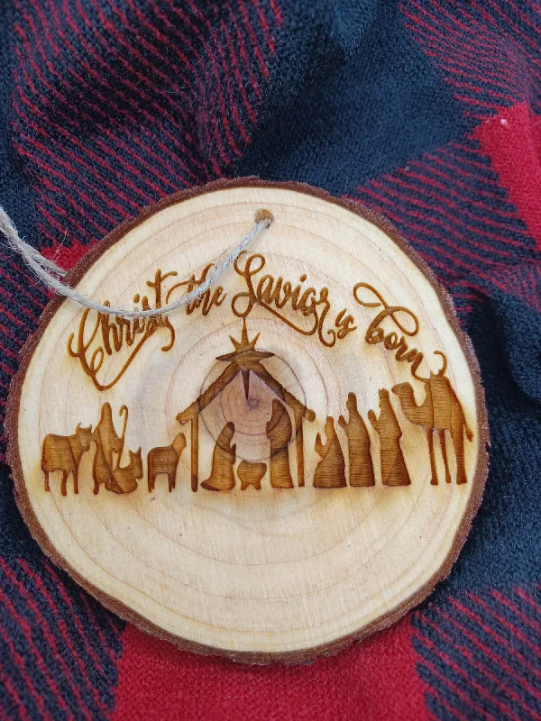 Christmas Cheer Christ the Savior is born Wooden & Acrylic Ornament