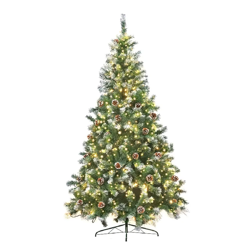 Christmas Gift Wrapping 7ft 2.1m 1350 Tips Pre Lit Christmas Tree Decor with Pine Cones Xmas Decorations