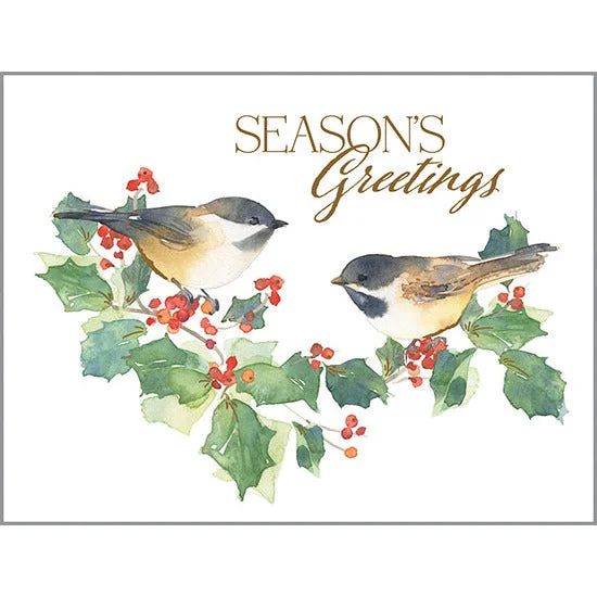 Christmas Midnight Mass Christmas card - Holly Chickadee