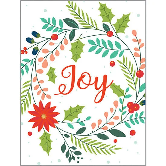 Christmas Santa Sleigh Christmas card - Joy Wreath