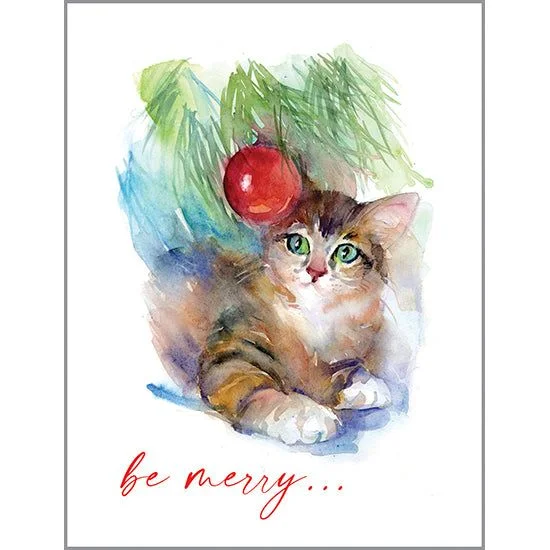 Christmas Snowy Pathways Christmas card - Kitten Under Tree