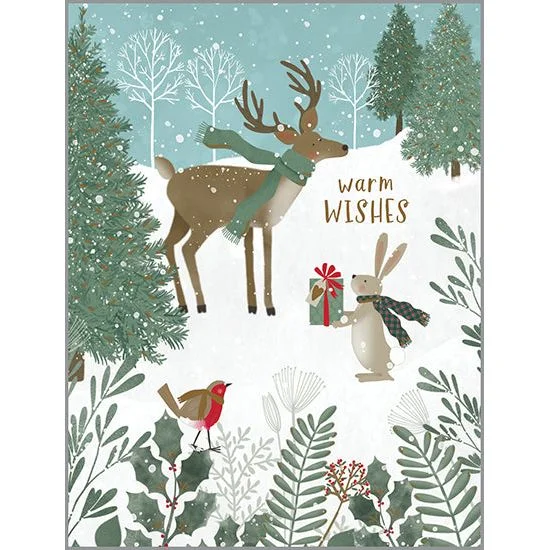 Christmas Yule Log Christmas card - Sweet Forest Animals
