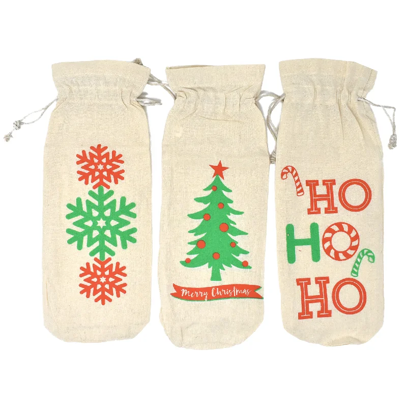 Christmas Stockings Christmas Drawstring Wine Bags, 14-Inch, 3-Piece
