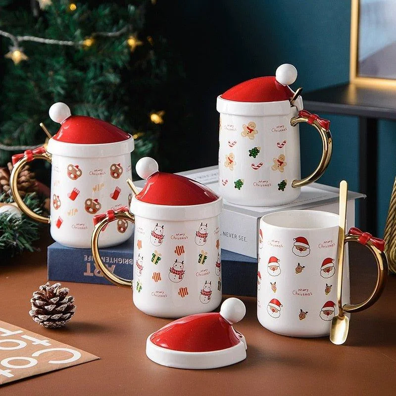 Christmas Spirit Christmas Themed Ceramic Cup with Lid – Perfect Holiday Drinkware"
